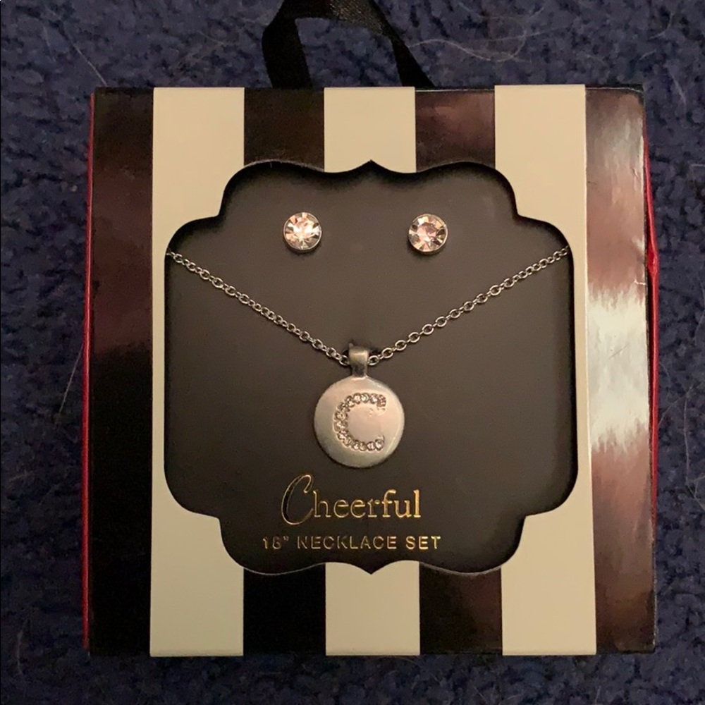 C embroidered necklace earring set